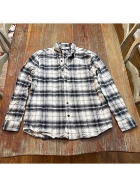 Quince Black White Plaid Flannel Button Down Shirt Large
